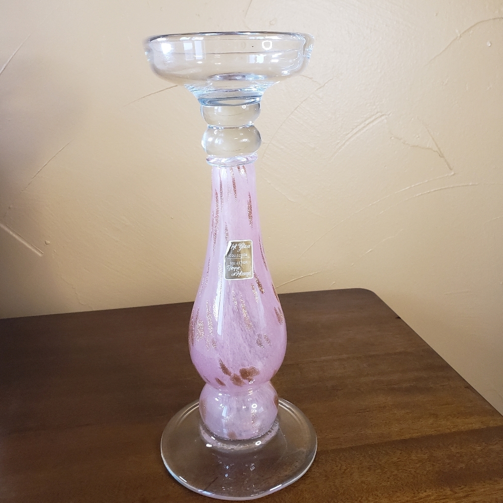 COPY - PIER1 Beautiful Art Collection Glass Artisanal Candle Holder PinkGold Sp…